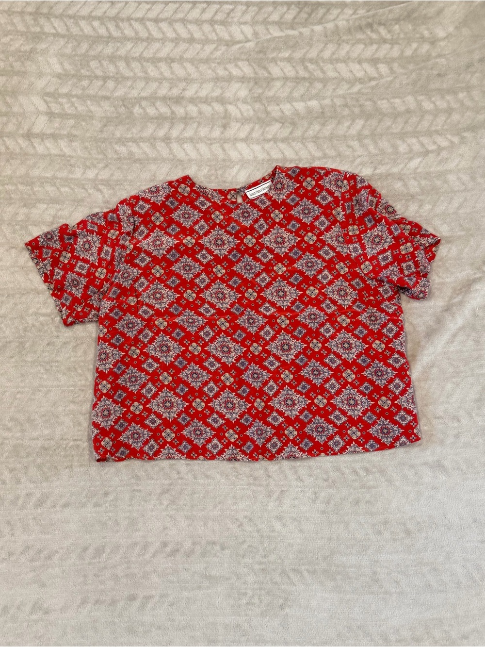 August Max Woman Vintage Red Silk Bohemian Peasant Blouse Top